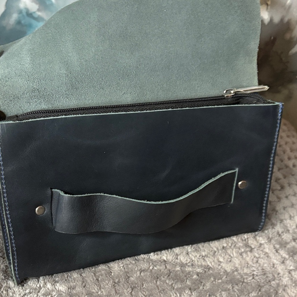 Handmade Dark Blue Leather Clutch - Picture 4 of 6